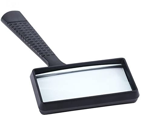 Meichoon Lupa de lectura rectangular de mano con mango de plástico de 100 x 50 mm, lupa para leer libros, documentos, periódicos, folletos, fuentes pequeñas, identificación de joyas, UC34