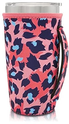 Neoprene Insulated Sleeves Cup Cover Holder Compatible with 20oz Tumbler Cup, 20oz YETI Rambler, SUNWILL, RTIC, Trenta, Most iced coffee cups (Pink Cheetah)