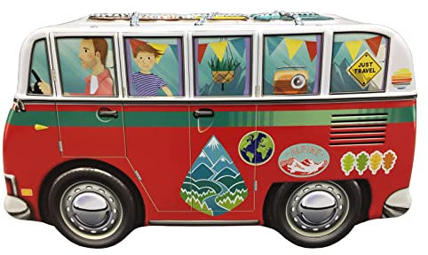 MediMuc Travel Camper Holiday - Geschenkdose Design The Silver Crane Company - liebevoll gestaltete rechteckige Gebäckdose Volumen 2,1L Maße: (Länge x Breite x Höhe): 23,0 x 11,4 x 12,5cm