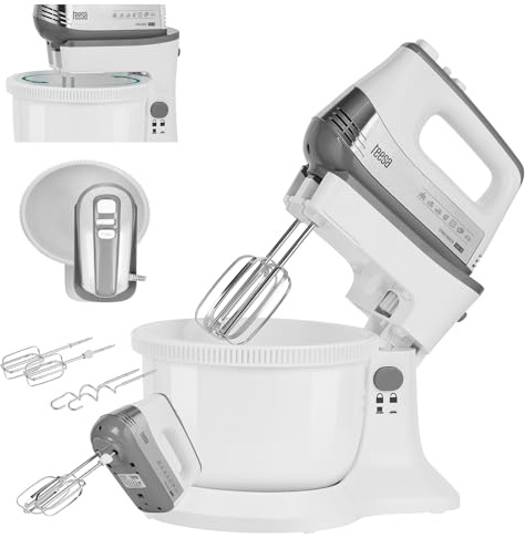 Teesa Handmixer mit Drehschale Leistung 500W TSA3548 5 Stufen Drehzahlregelung Turbo-Funktion, Weiß