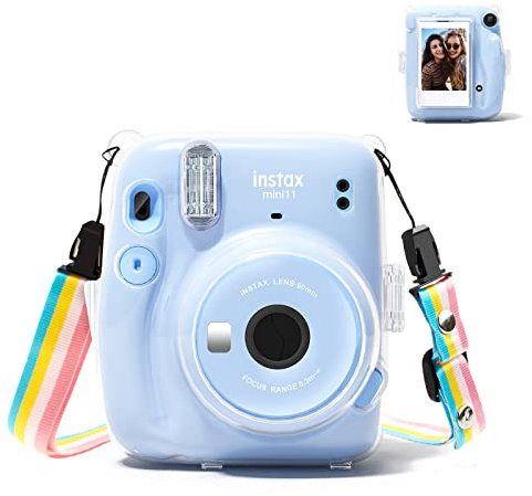 Rieib Fuji Instax Mini 11 Housse - Étui de Protection Rigide pour Appareil Photo Fujifilm Instax Mini 11 - Housse avec Poche Photo et bandoulière - Transparent