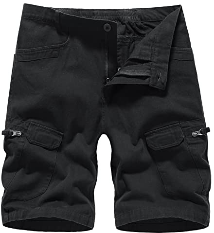 LY4U Pantalones Cortos de Senderismo de Carga para Hombres Cintura Elástica Verano al Aire Libre Caminar Pesca Ciclismo Pantalones Cortos Casuales, Negro XXL