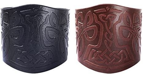 COSFAN Thors Hammer Geprägte Armschienen Viking Armschützer Ledermanschette Bandage Armschienen Mittelalterliche Armrüstung Herrenarmband Stulpenarmschienen für LARP Cosplay Halloween Kostüm