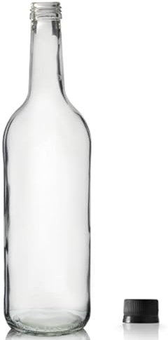 Ampulla 750ml Clear Glass Mountain Bottles with Black Screw Tops – Pack of 12 Durable Containers – Perfect for Sauces, Salad Dressings, Cordials, and Catering Use