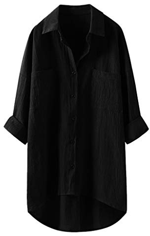 Lange Leinenbluse Damen Bluse Oversize Langarm Shirt Baumwolle Leinen Hemdbluse Elegant Übergröße Longbluse Oberteil Einfarbig Lose Leinenbluse Lang Hemd Tops