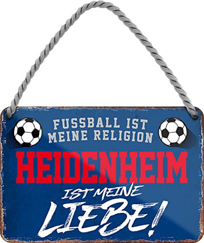 WOGEKA ART Retro Blechschild - Heidenheim ist meine Liebe - Fußball - Lustiger Spruch als Geschenkidee zu Geburtstag Weihnachten Deko 18x12 cm Vintage Schild Hängeschild Metallschild HS994