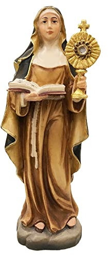 JS Garten Deko Statue Heilige Chiara von Assisi H 15 cm Heiligenfigur Holzfigur Holzstatue Holz Figur aus Ahornholz von Dolfi