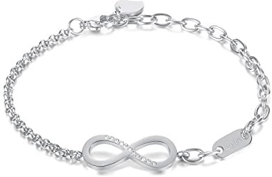 OIDEA Damen Armband, Infinity Unendlichkeitszeichen mit Zirkonia Edelstahl, Verstellbar 22 cm Geschenk in Geburtstag Jahrestag, Silber