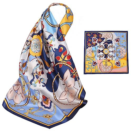 ZhaoCo 100% Natürliche Maulbeerseide Schal, 66x66cm / 26x26 Zoll Seidentuch Grafikdruck Klein Weich Quadratisch Seidenschal für Damen - 007