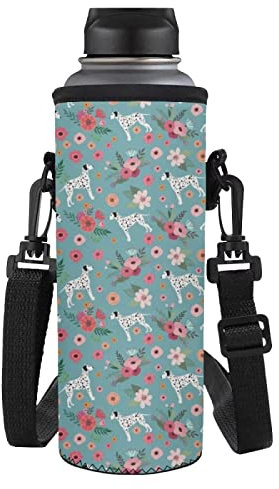 NETILGEN Water Bottle Carrier Bag with Adjustable Strap Musical Instrument Print Neoprene Insulated Bottle Cover 750ML/24oz Fit Stainless Steel, Plastic, Glass Bottles, Floral Dalmatians