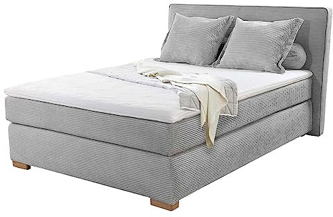 Home4You Boxspringbett - Hellgrau - 140 x 200 cm - Cord