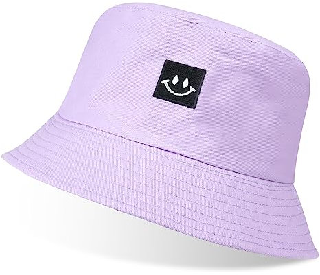 flintronic Fischerhut Bucket Hat, Unisex Baumwolle Smiling Face Hut, Faltbarer Fischerhüte, Outdoor Sommerhut Sonnenhut, Reversibel Freizeithut für Wandern Camping Reisen Angeln (Lila)