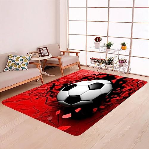 Srigzcaly Modernes Wohnzimmer Teppiche, Weicher & Bequemer Teppich 120x170 cm FußBall Rot Kariert rutschfest & Pflegeleicht Für Schlafzimmer, Wohnzimmer, Küche & Esszimmer