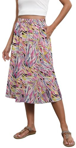 Witsmile Fließender Rock, Midi-Länge, elastisch, hohe Taille, A-Linien-Rock mit Taschen, Bohemia für Damen, 2024, trendig (S-2XL), B 02-bright Pink Flo, X-Groß