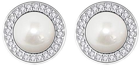 LÖB Damen Perlenohrringe 925 Silber echte Zuchtperlen Zirkonia Steine Tropfen Perlen Ohrringe Ohrstecker Perlenohrstecker Brautschmuck