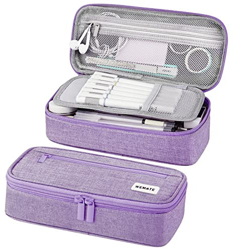 WEMATE Large Pencil Case Aesthetic,Big Capacity Canvas Pencil Pouch with Zipper, Pencil Case for Women & Men, Marker Pen Case,Portable Stationery Pencil Bag for Office (Purple)
