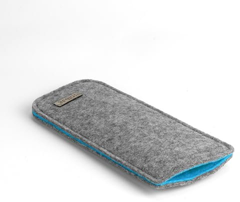 Brillenetui FINN aus weichem Wollfilz | Schutzhülle für Brillen und Sonnenbrillen | passend für Männer und Frauen | Farbe: hellgrau/azur | Stilbag German Brand