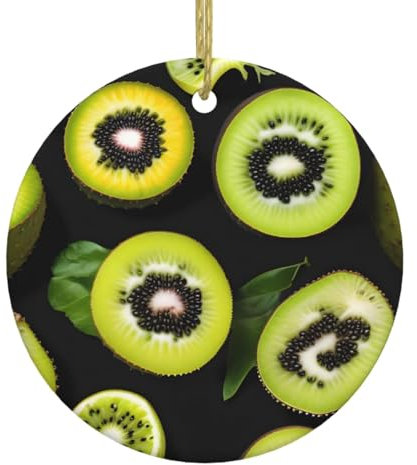 Grüner Kiwi aus weißem Porzellan, Weihnachtsbaum-Keramik-Anhänger, mit goldfarbenem Drahtseil, für Partys und Ladendekoration, für festliche Atmosphäre