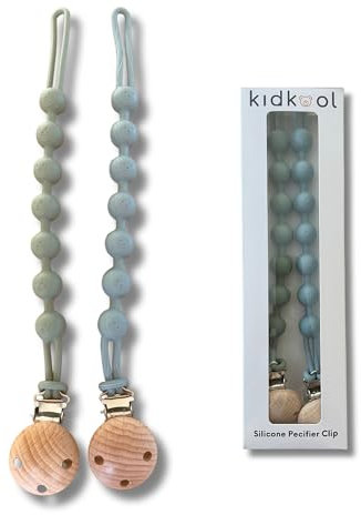 Kidkool 2 Stk. Baby Schnullerkette aus Silikon für Mädchen u. Jungen (Grün/Blau)