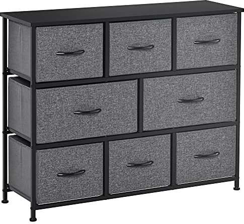 HOMCOM Commode Chiffonnier Meuble de Rangement 8 tiroirs Pliables en Tissu 100 x 30 x 78,5 cm Gris foncé