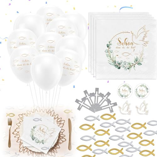 120 Stück Kommunion Deko, Servietten Fisch Gold, Taufdeko Junge Mädchen, Servietten, Holz Fische Deko, Luftballons, Kommunion Taufe Tischdeko, Konfirmation Deko Servietten Taufdeko Tisch Deko (A)