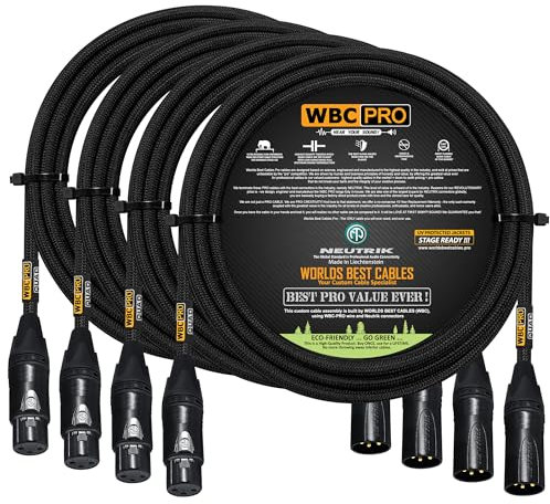 4 Units - 15 Foot - WBC-PRO-QUAD Ultra-Silent Ultra-Flexible Balanced Star-Quad Cable with Neutrik Male & Female XLR Plugs & Black Tweed Jacket
