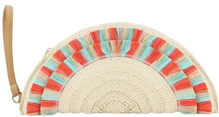 Syrads Bolso de mano de paja para mujer Boda Noche Bolso de paja Fiesta Boda Verano Bolso de playa,Multicolor