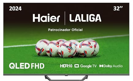 Haier QLED Full HD H32S80EFX - 32, Smart TV, Google TV, Dolby Audio, HDR 10, Smart Remote Control, Google Assistant, Bluetooth 5.1, DBX TV, HDMI 2.1 x 4, Sin Marcos, 2024