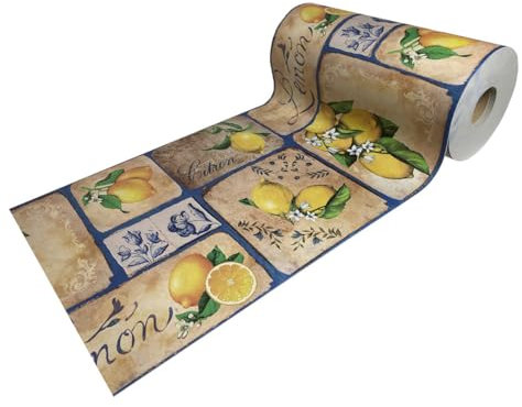 SaRani Tappeto Lungo Fantasia Vietrese, Passatoia Gommato da Corridoio e Ingresso, Corsia Runner da Cucina con Gomma Antiscivolo Linea Limoni Maioliche (Lemon Giallo, 140x50 cm)