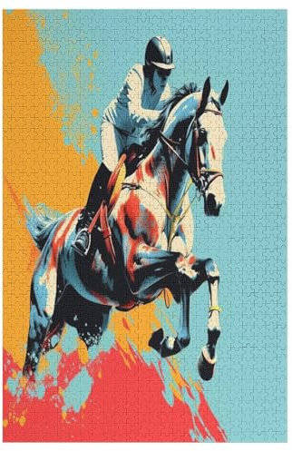 Horse Racing Wooden Jigsaw Puzzle for Adults 1000 Piece Jigsaw Puzzles for Kids Challenging Game (78×53cm)