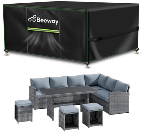 BEEWAY Garden Furniture Cover With Air Vent, Waterproof Patio Rattan Sofa Table Chair Set Cover - 420D Oxford Fabric, Windproof - Rectangular 250 x 210 x 90cm