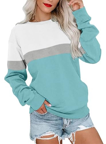 Cindeyar Sweatshirt Damen Pullover Elegant Langarmshirt Rundhals Farbblock Pulli Longsleeve Oberteile Winter Shirt Langarm Tops Sweatshirts Ohne Kapuze