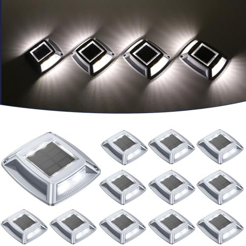 Hoyiours Iluminación para caminos Foco solar al aire libre Potente IP68 impermeable 12 artículos iluminación escalera blanca faro jardín 24LM para terraza, camino, piscina y parque