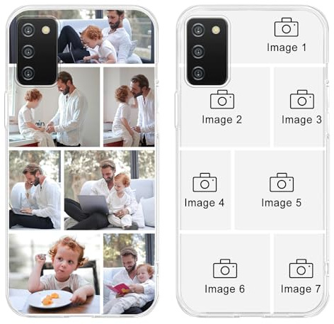 Yoedge Personalised Phone Case for Samsung Galaxy A05s 6.7 inch, Custom Photo Design Flexible Soft Silicone Customized Rubber Shockproof Cover, Personalize with 7 Image Collage for Girls, Transparent