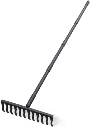 152,4 cm Rechen für Gartenarbeit, Nivellierrechen, robustes Rechen mit 12 Zinken, verstellbarer langer Griff, Strohrechen zum Lösen von Boden, Nivellieren, Mulch, Sammeln von Blättern, Schwarz