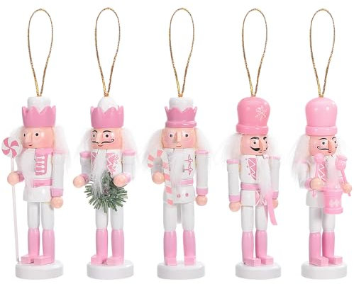 Yardwe 5 Stück Rosa Nussknacker-Soldat 13 cm Nussknacker Christbaumschmuck Weihnachts-Nussknacker-Figuren (Mit Oder Ohne Kappenspitze Zufällig)