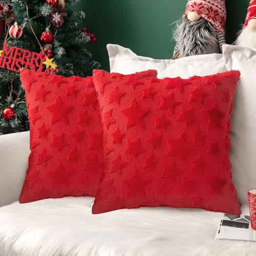 HEYIDAMAI Kissenbezug Weihnachten 2er Set, Weihnachtskissen Rot Samt, Weihnachtsdeko Kissenbezug, Kissenhülle Weihnachten Rot, für Sofa Wohnzimmer Schlafzimmer.