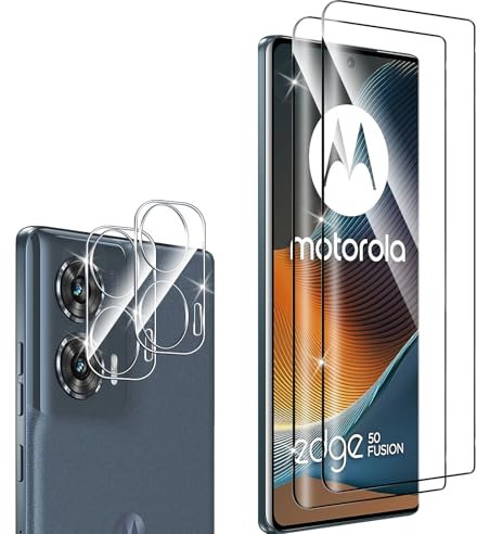 Funrae 3D Protector de Pantalla Cobertura Completo para Motorola Moto Edge 50 Fusion y Protector de Lente de Cámara [2+2 PCS], 9H HD Anti-Arañazos Cristal Templado Protección