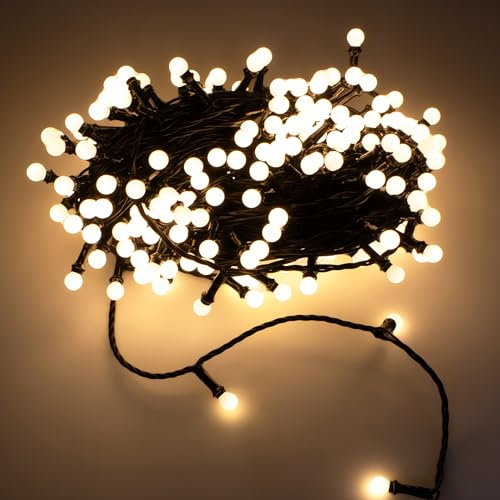 Spetebo LED Lichterkette für Außen mit 200 mini Kugeln - 20 m - Deko Beleuchtung warm weiß mit Dimmer und Timer - Kugellichterkette Weihnachten Party Licht mit Stecker wasserdicht