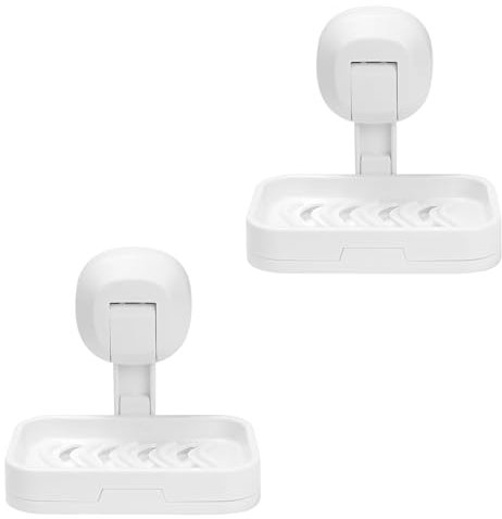 VirtuGro 2Pcs Suction Soap Dish for Shower Soap Holder Wall Mounted Max Hold 7.25KG, Soap Dish Holder No Drill Soap Holder for Shower Wall Bathroom Kitchen Sink Tub, Waterproof & Removable, White