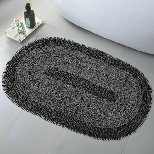 Bonny Home Oval Baumwoll-Badematte | Badezimmerteppich, Badteppich | Weiche Bad- und Duschvorleger | Für Bad, Dusche und Toilette, Maschinenwaschbar Badvorleger (Schwarz, 60x100)