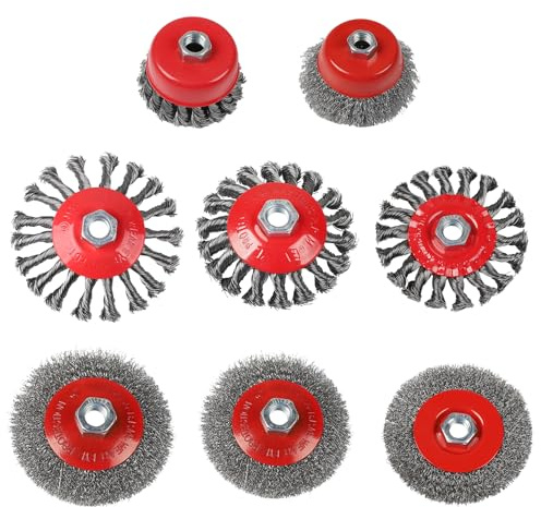 EXLECO 8 x Drahtbürste M14 Winkelschleifer 75/100/115mm Flex Topfbürste | Edelstahl Zopfbürste Winkelschleifer M14 Stahlbürste Flex Bürste Twist Knot Drahtbürsten Set Kegelbürste Stahldrahtbürste