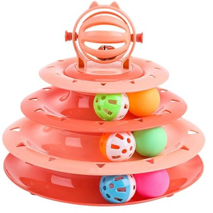 Opvonxeh Interactive Cat Toy Turntable, Pet Cat Turntable Ball, 4-Tier Tower Cat Toy, Cat Ball Toy for Mental Exercise, Indoor Cat Toy for Physical Activity, Outdoor Cat Toy for Mental Stimulation
