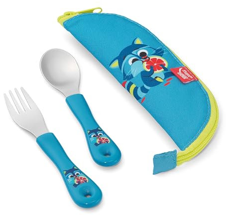 Maped - Couverts Enfant avec Étui Raton Laveur - Cuillère et Fourchette Ergonomiques - Prise en Main Facile - Passe au Lave-Vaisselle - Étui Lavable