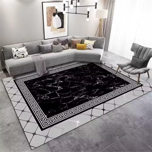 DJHWWD Terrasse Deko auslegeware Schwarzer Teppich für Flur Schlafzimmer rechteckiger Esszimmerdekoration Kinder Zimmer Kitchen Rug 190X270CM