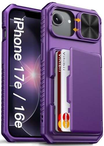 Vihibii für iPhone 16e/17e Hülle mit Kartenhalter (4 Karten), Lila