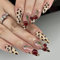 SXVME French Tip False Nails with Leopard Design, Acrylic Press on Nails Medium Almond 3D Cherry Full Cover Coquette Fake Nails Press ons for Women 24 Pcs