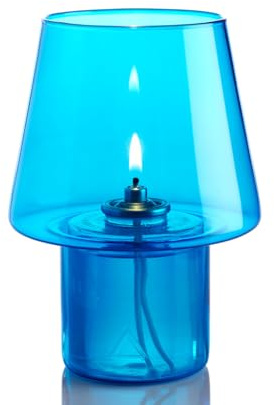 Lumea Tischlicht Shiny in Blau | Dekoratives Glas-Windlicht inkl. Flüssigwachskerze und Stabfeuerzeug | Kerzenhalter aus Glas, blau | Brenndauer 40 Std. | Höhe: 15 cm