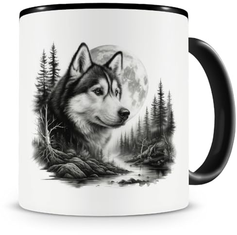 Samunshi® Tasse mit Spruch Husky im Wald Teetasse für Hunde Fans Kaffeetasse Lustige Tassen zum Geburtstag für Herrchen und Frauchen Dog Mug Kaffee Tee