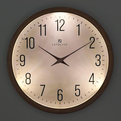 Lafocuse Nachtlicht Wanduhr 30cm ohne Tickgeräusche, Modern Braun Wanduhr Leuchtet im Dunkeln, Einfach zu Lesen Batteriebetrieben Wanduhren Deko für Küche Wohnzimmer Schlafzimmer